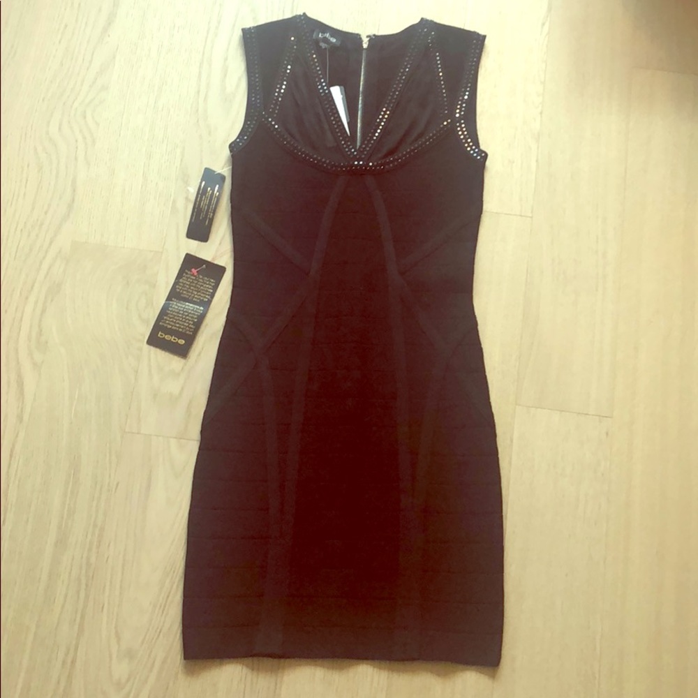Black BEBE Bodycon Dress Size S with Tags